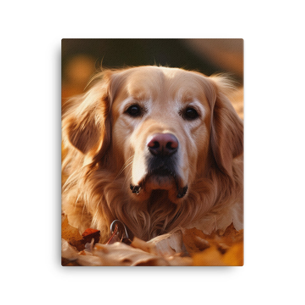 Golden Retriever in the Fall Canvas - PosterfyAI.com