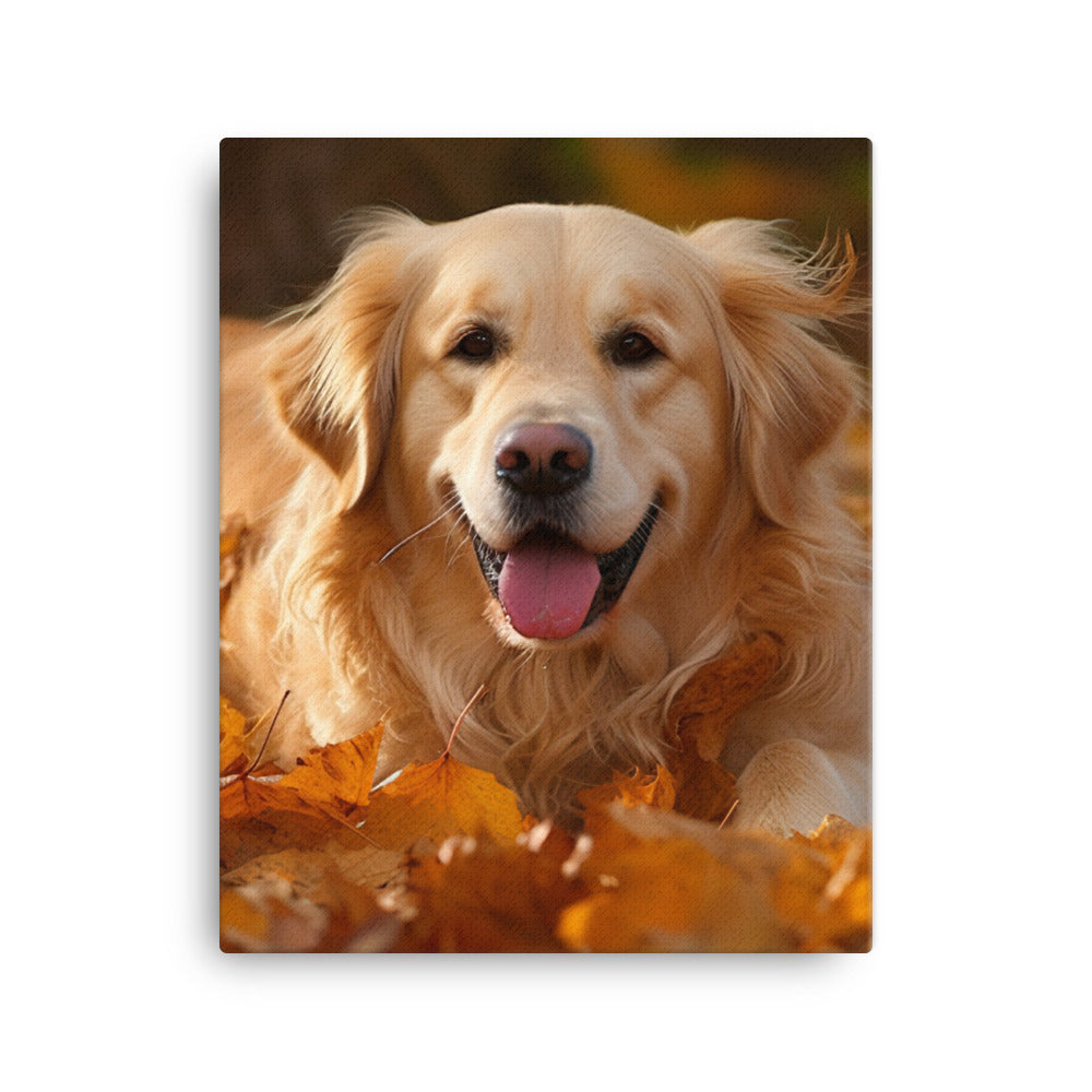 Golden Retriever in the Fall Canvas - PosterfyAI.com