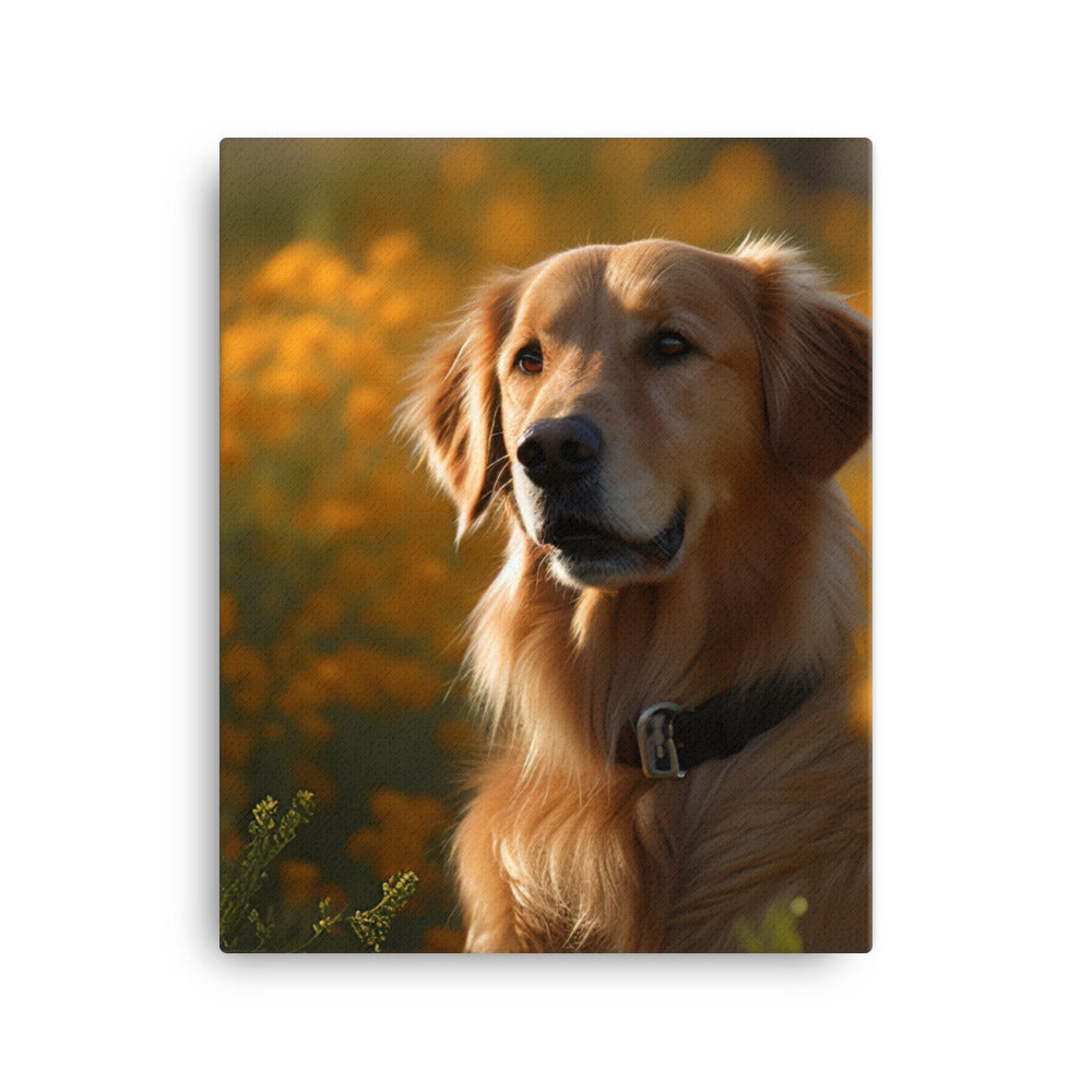 Golden Retriever in a Field of Flowers Canvas - PosterfyAI.com
