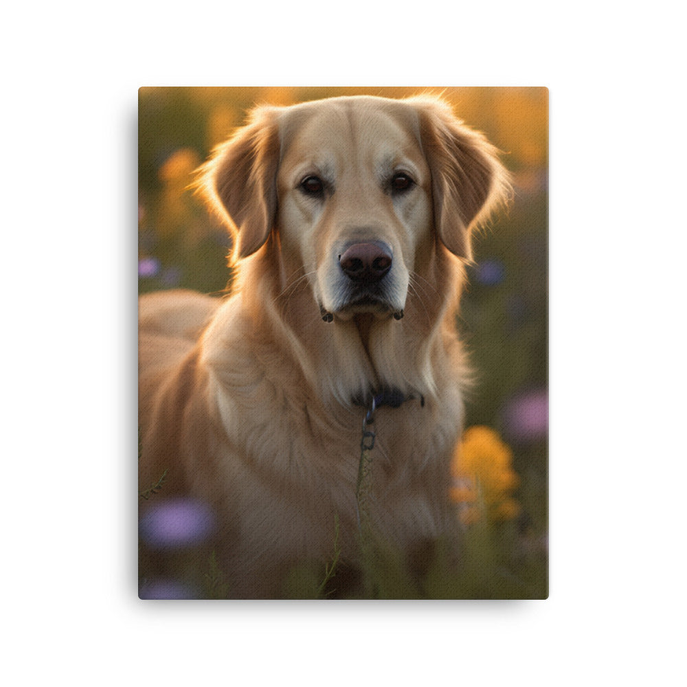 Golden Retriever in a Field of Flowers Canvas - PosterfyAI.com