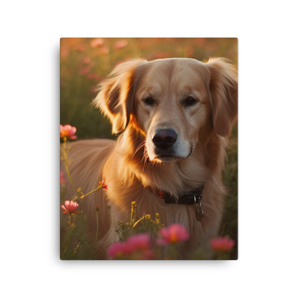 Golden Retriever in a Field of Flowers Canvas - PosterfyAI.com