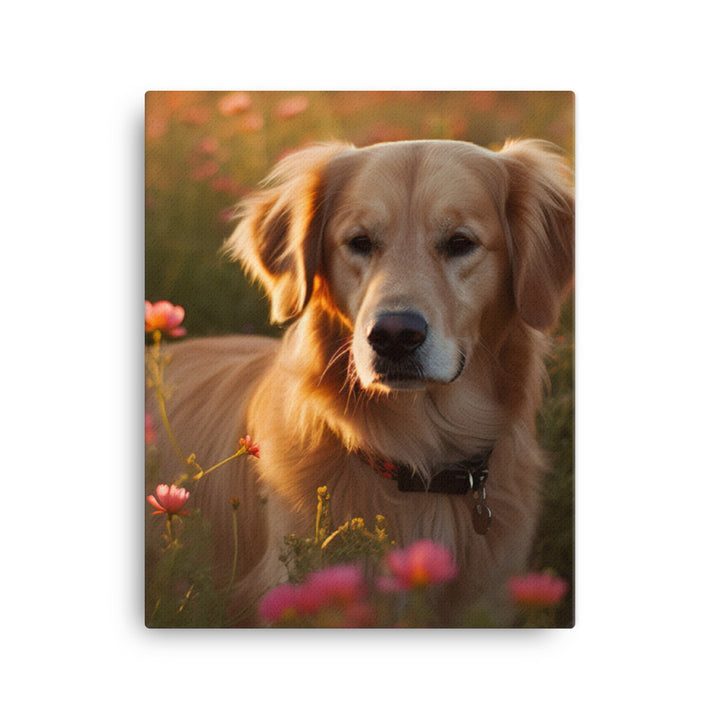 Golden Retriever in a Field of Flowers Canvas - PosterfyAI.com