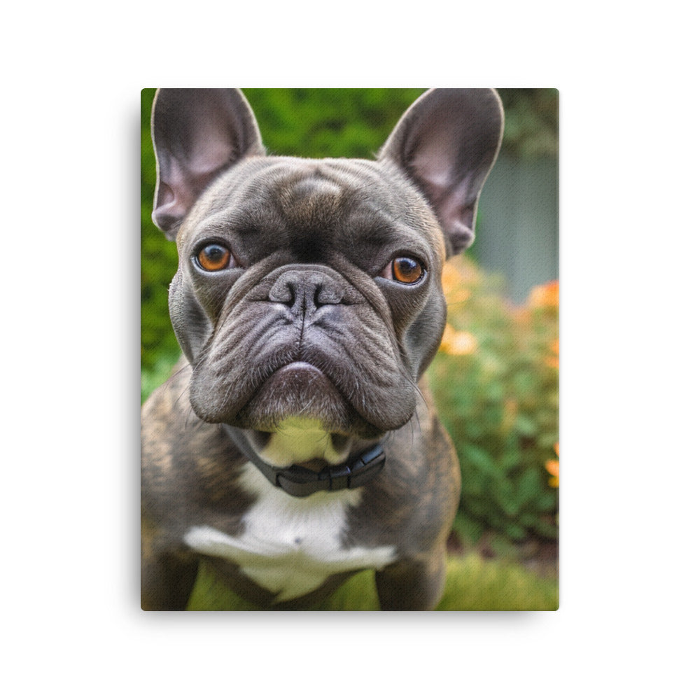 Frenchie in the garden Canvas - PosterfyAI.com