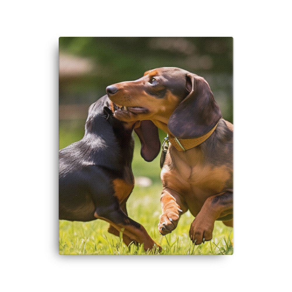 Dachshunds at Play in the Park Canvas - PosterfyAI.com