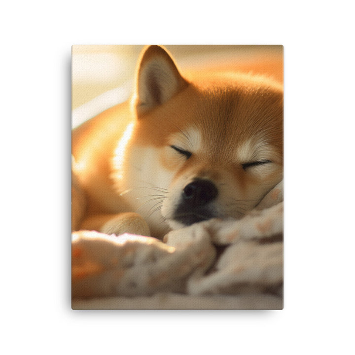 Cuddly Shiba Inu Resting Canvas - PosterfyAI.com