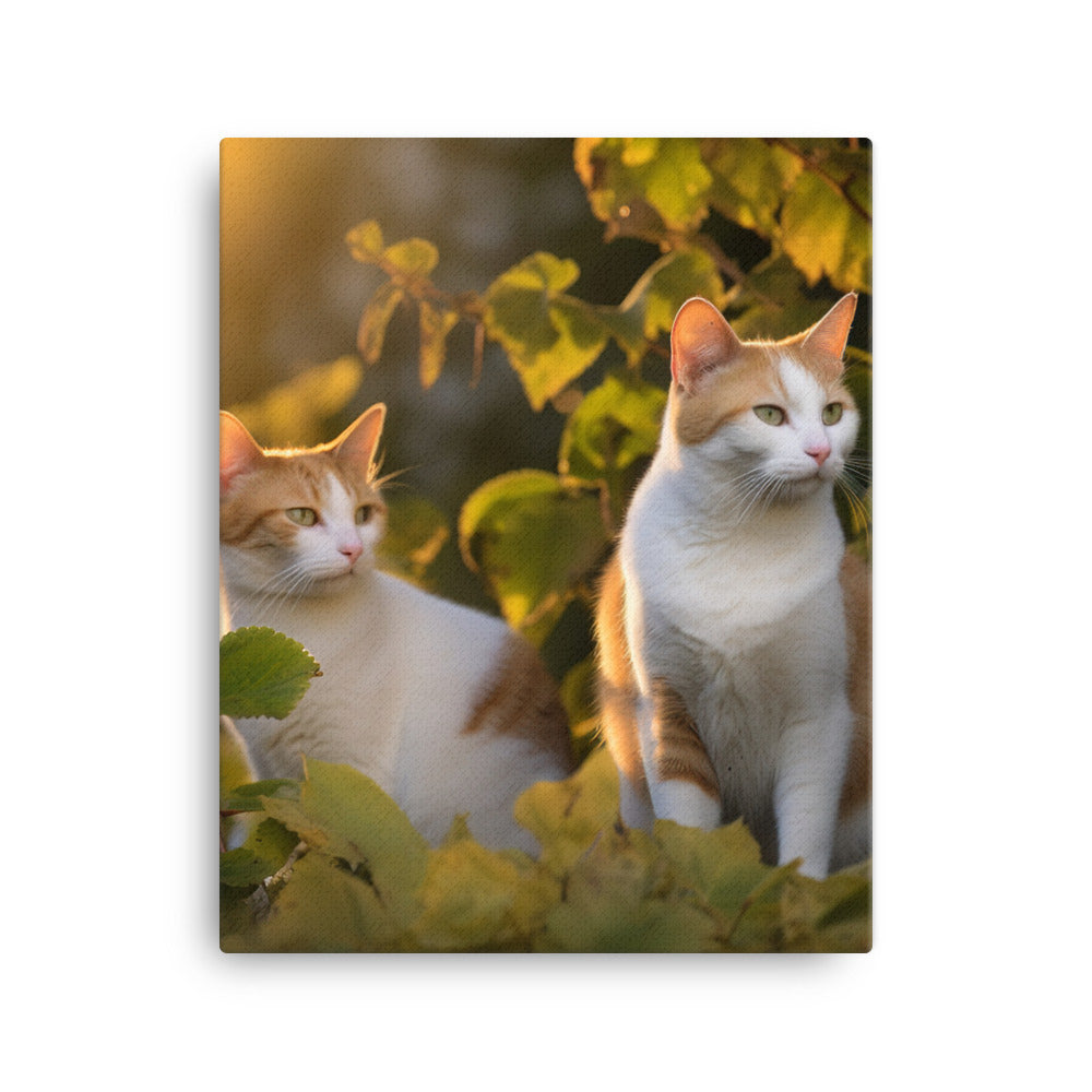 Japanese Bobtail Cat in Serene Outdoor Canvas - PosterfyAI.com