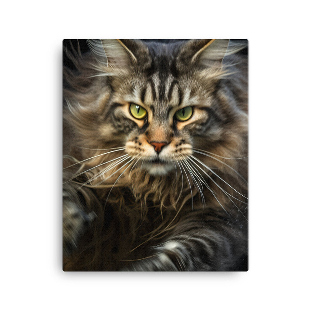 Playful Maine Coon in Action Canvas - PosterfyAI.com