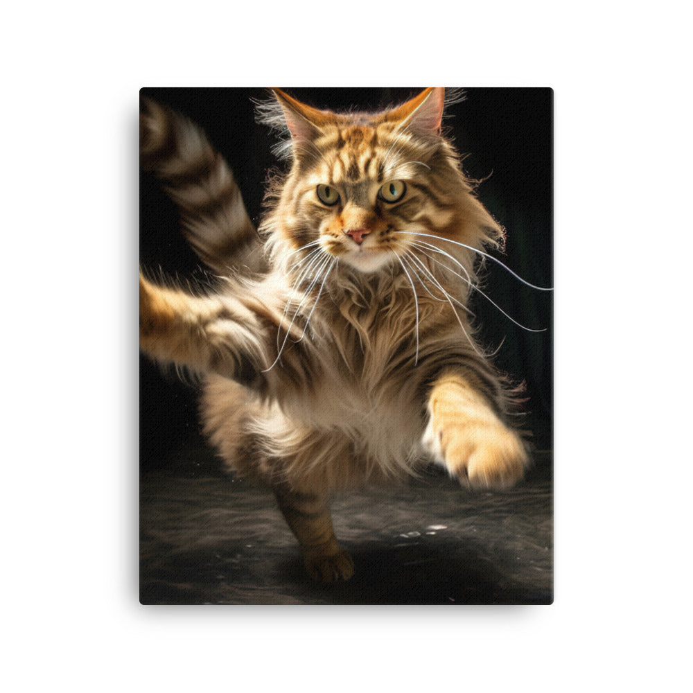 Playful Maine Coon in Action Canvas - PosterfyAI.com