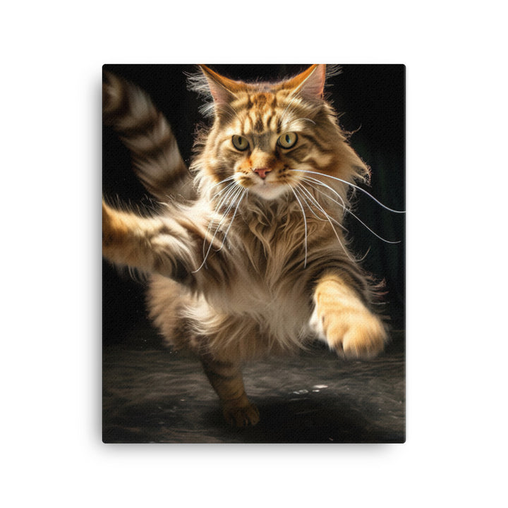 Playful Maine Coon in Action Canvas - PosterfyAI.com