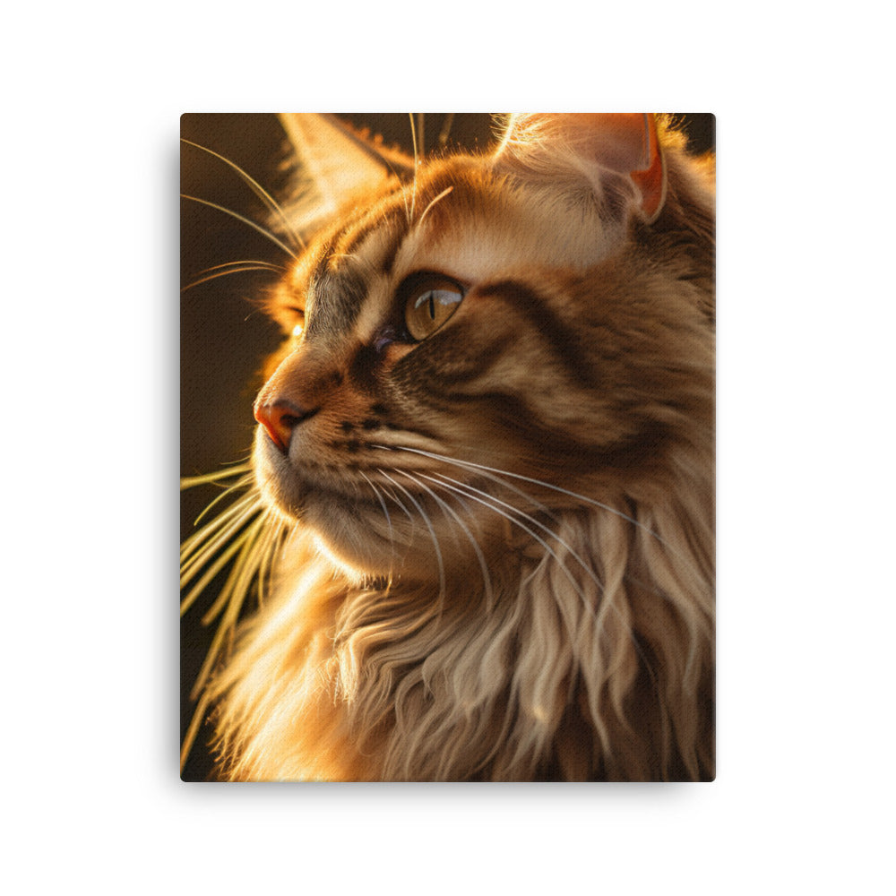 Maine Coon Elegance in Golden Hour Canvas - PosterfyAI.com
