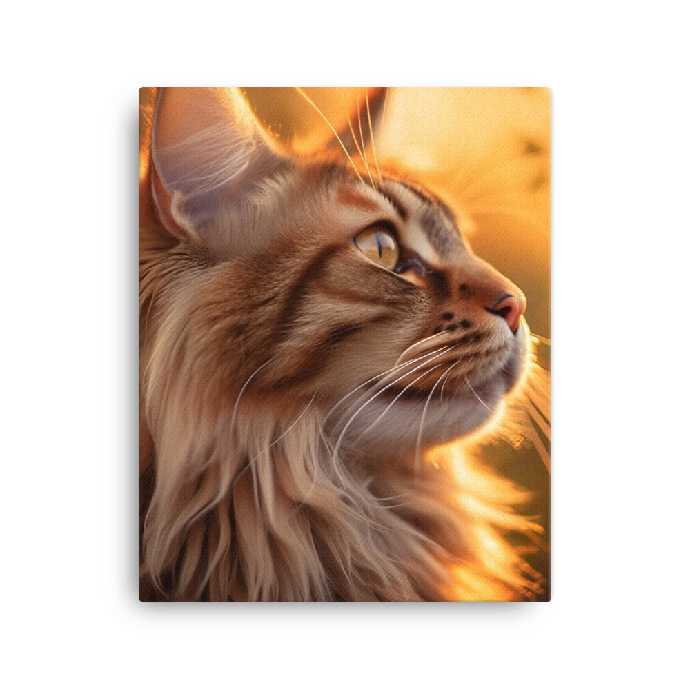 Maine Coon Elegance in Golden Hour Canvas - PosterfyAI.com
