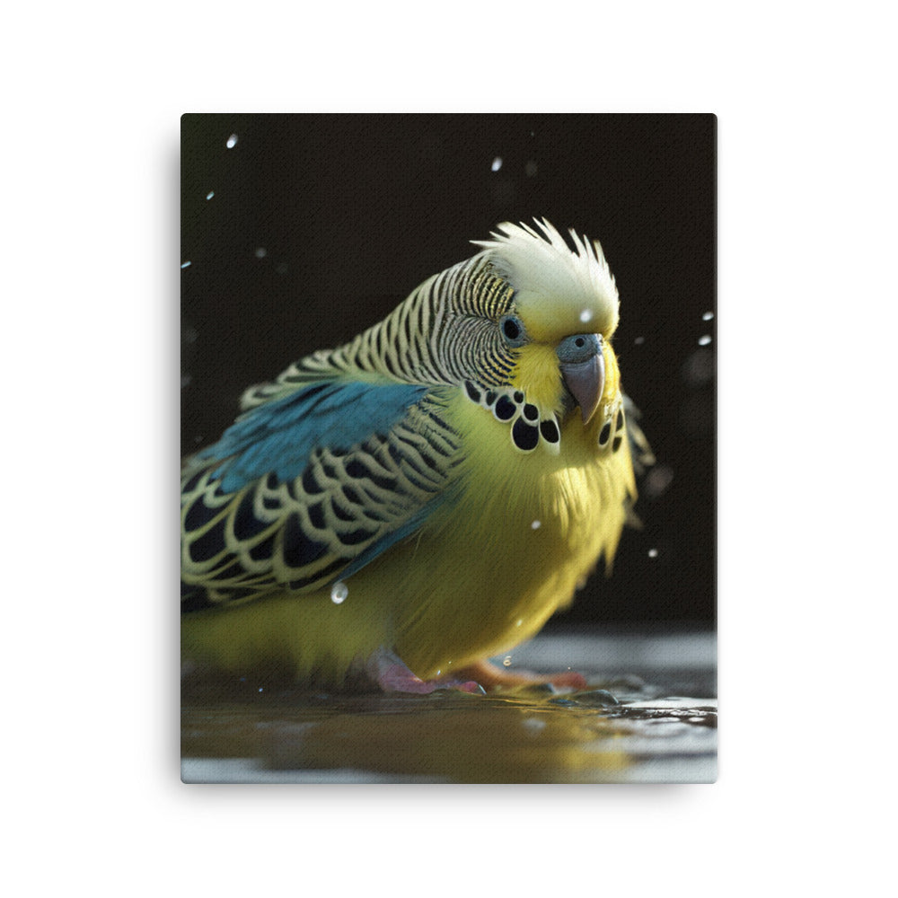 Budgie Taking a Bath Canvas - PosterfyAI.com