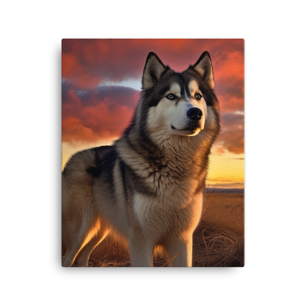 Alaskan Malamute at Sunset Canvas - PosterfyAI.com