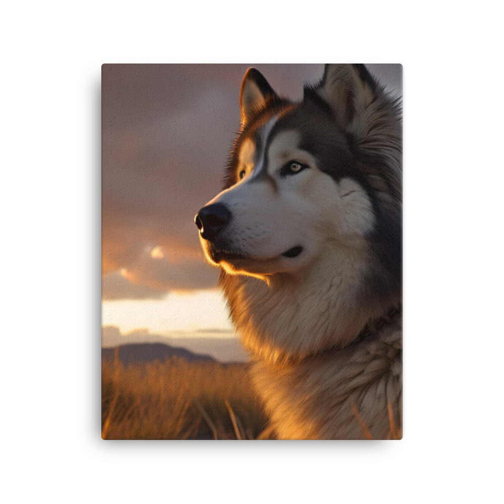 Alaskan Malamute at Sunset Canvas - PosterfyAI.com