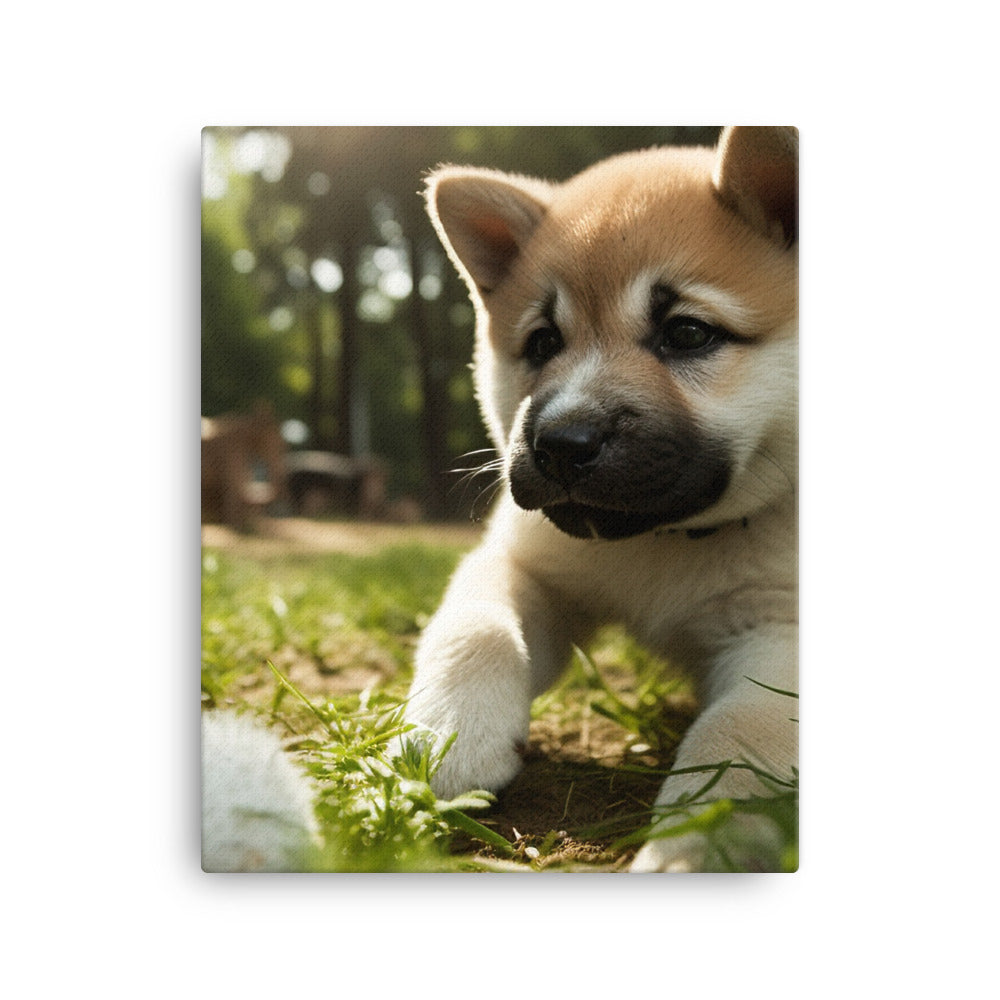 Akita Pup Playtime in the Park Canvas - PosterfyAI.com
