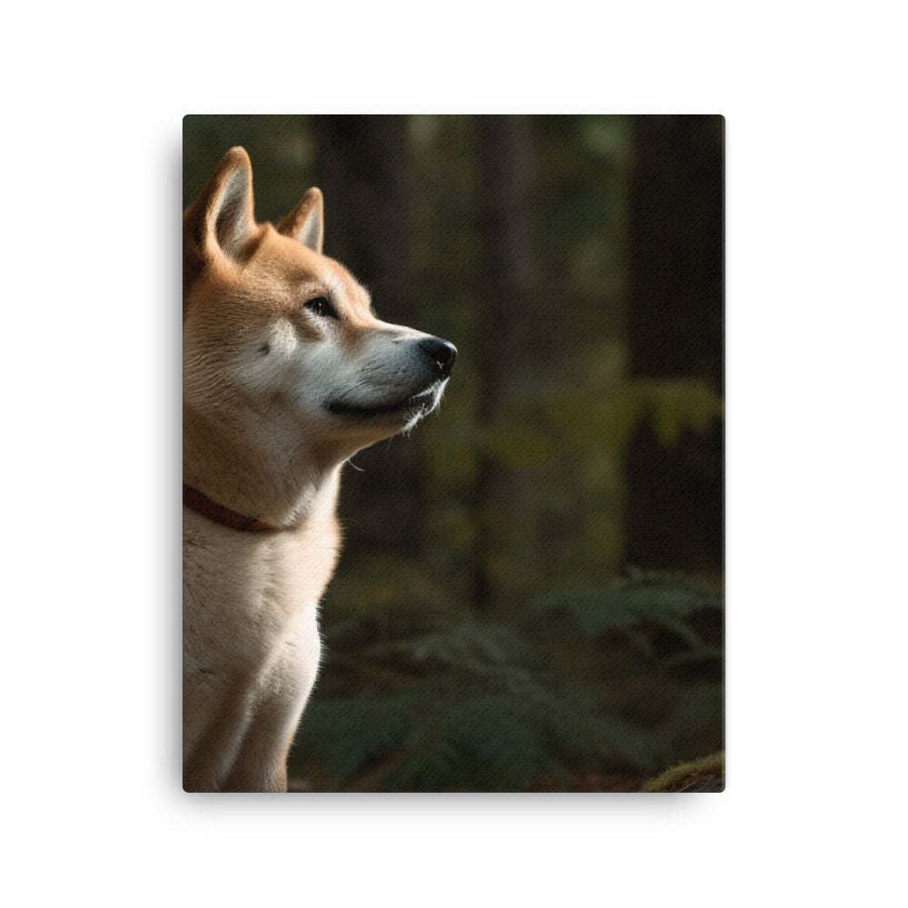 Akita Guarding the Forest Canvas - PosterfyAI.com
