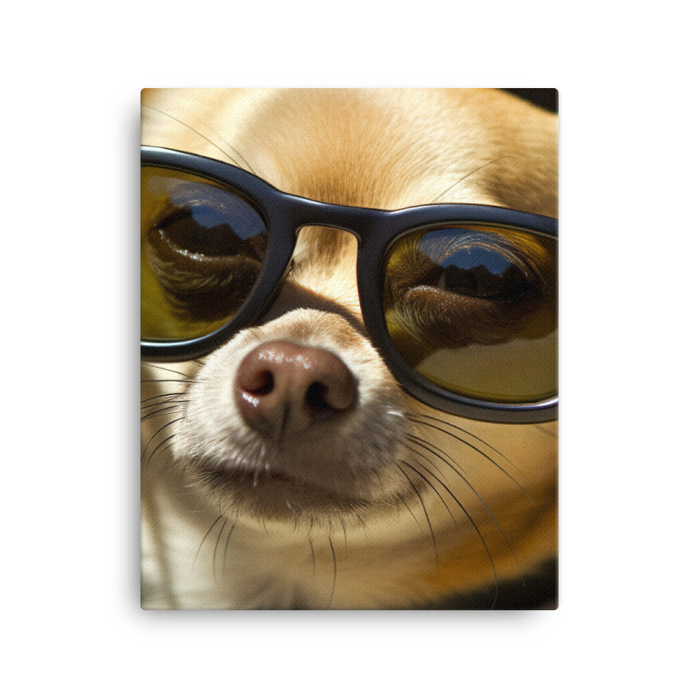 A Chihuahua wearing sunglasses Canvas - PosterfyAI.com
