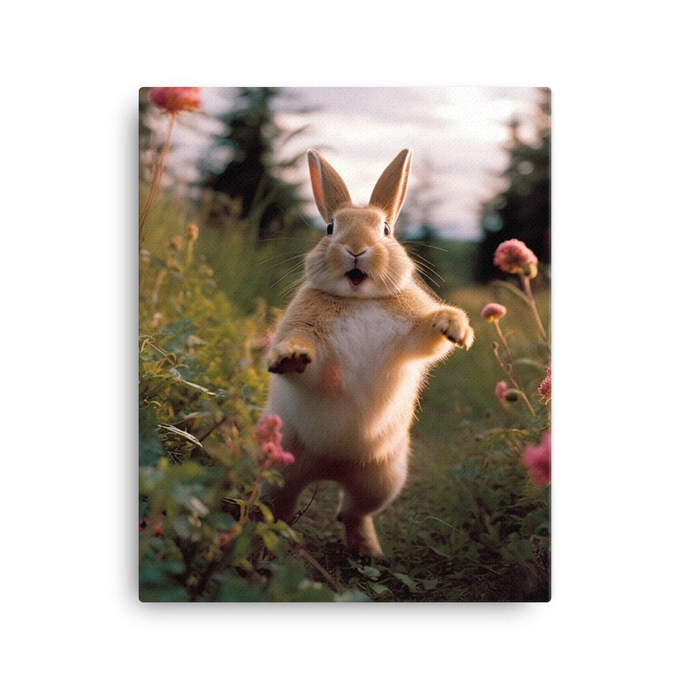Rhinelander Bunny Enjoying a Playful Hop Canvas - PosterfyAI.com