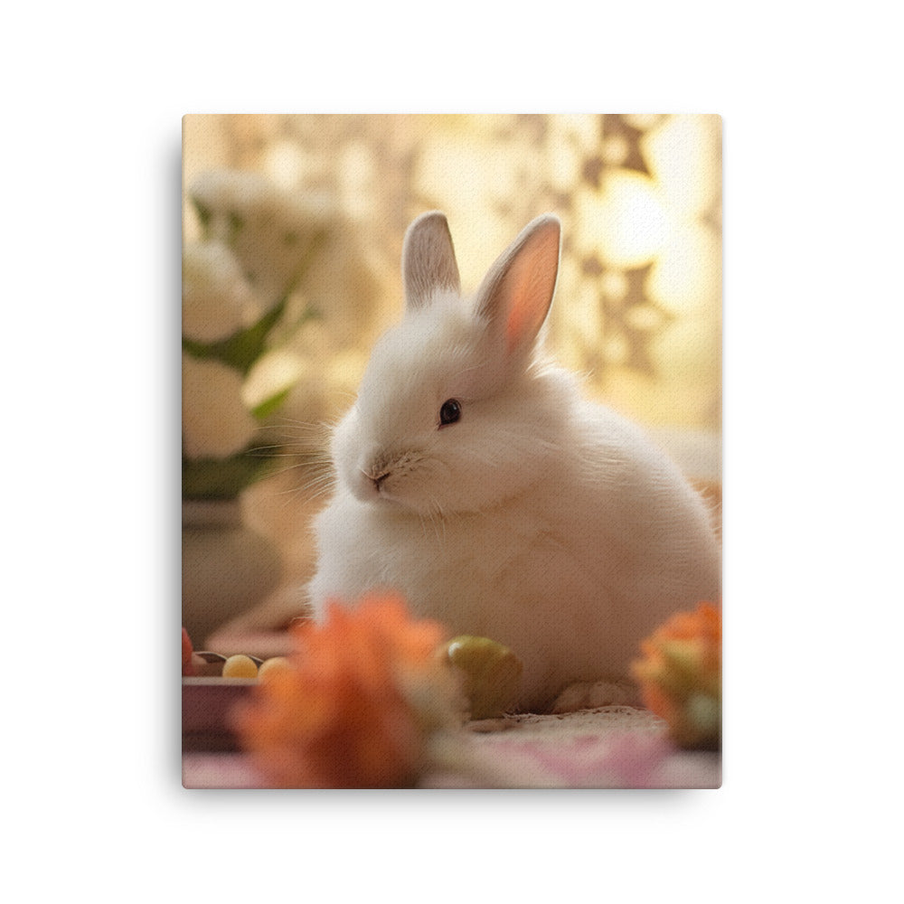 Dwarf Hotot Bunny in a Cozy Setting Canvas - PosterfyAI.com
