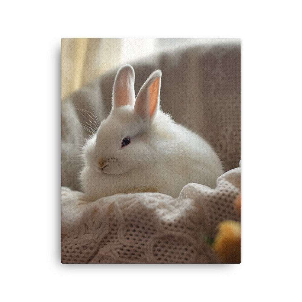 Dwarf Hotot Bunny in a Cozy Setting Canvas - PosterfyAI.com
