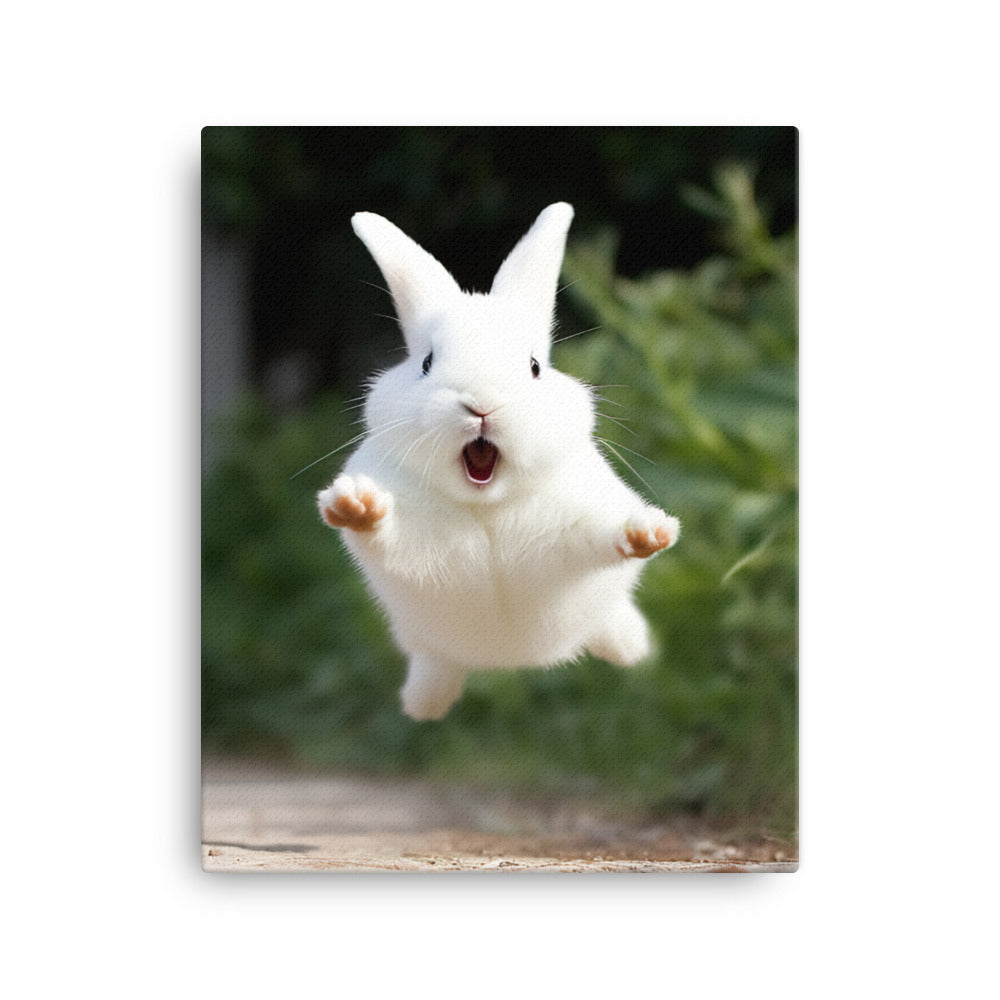 Dwarf Hotot Bunny Enjoying a Playful Hop Canvas - PosterfyAI.com