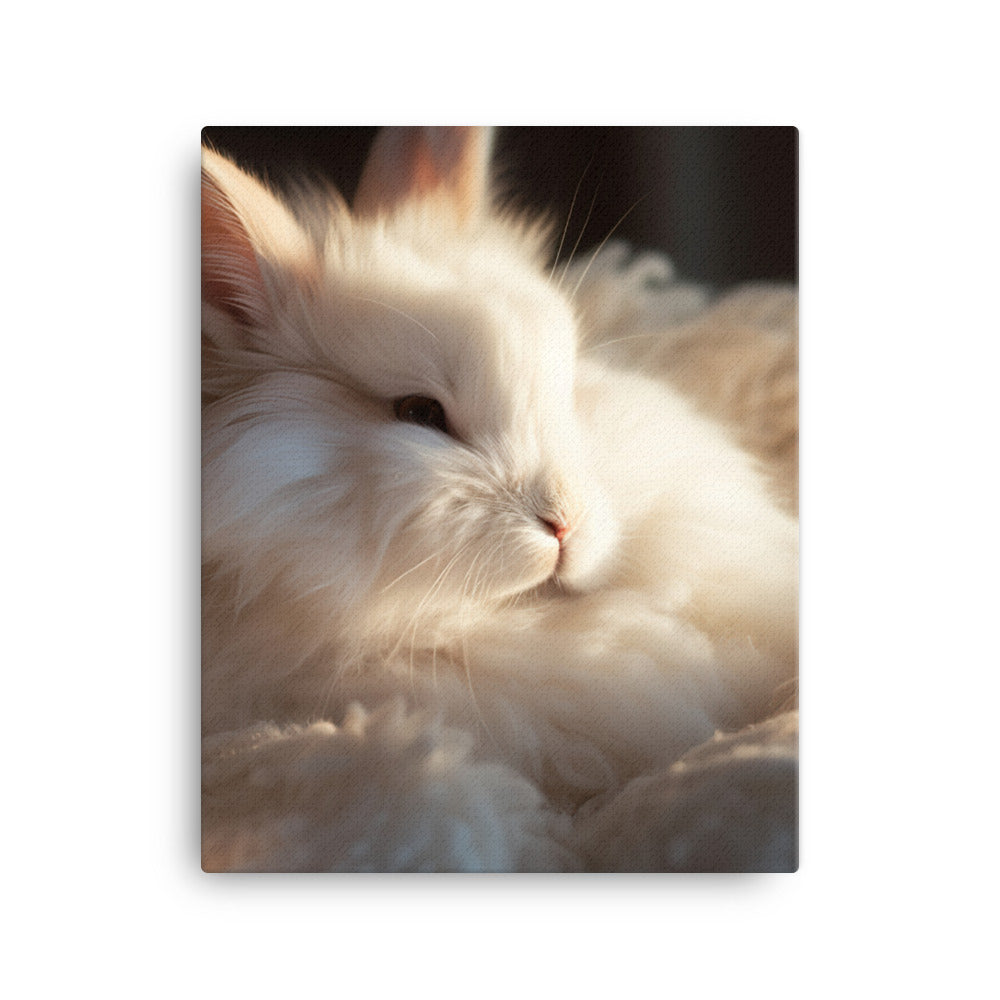 Satin Angora Bunny in a Cozy Setting Canvas - PosterfyAI.com