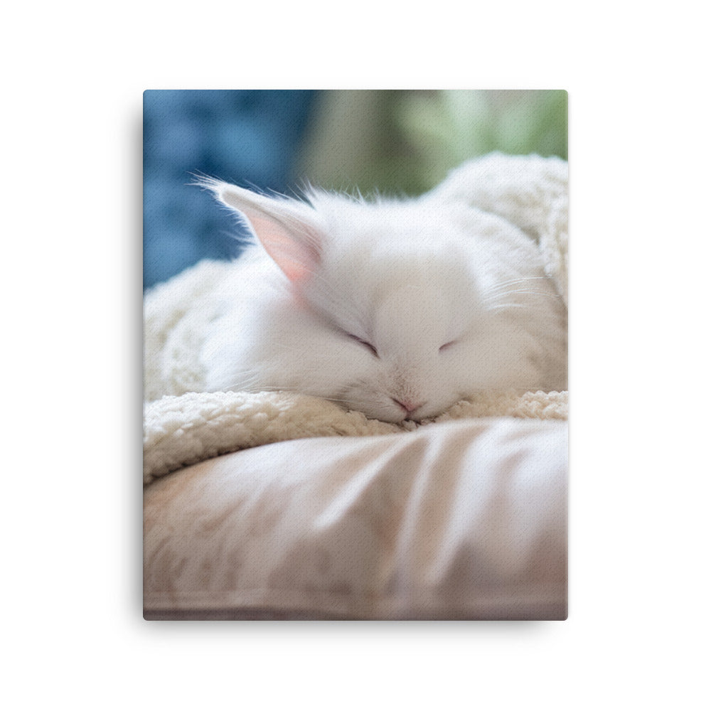 Satin Angora Bunny in a Cozy Setting Canvas - PosterfyAI.com