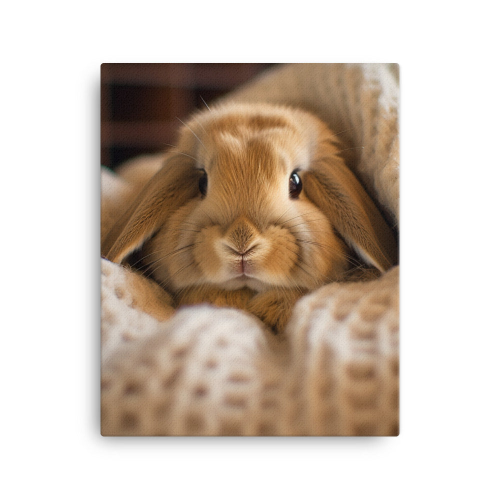 Mini Lop Bunny in a Cozy Setting Canvas - PosterfyAI.com