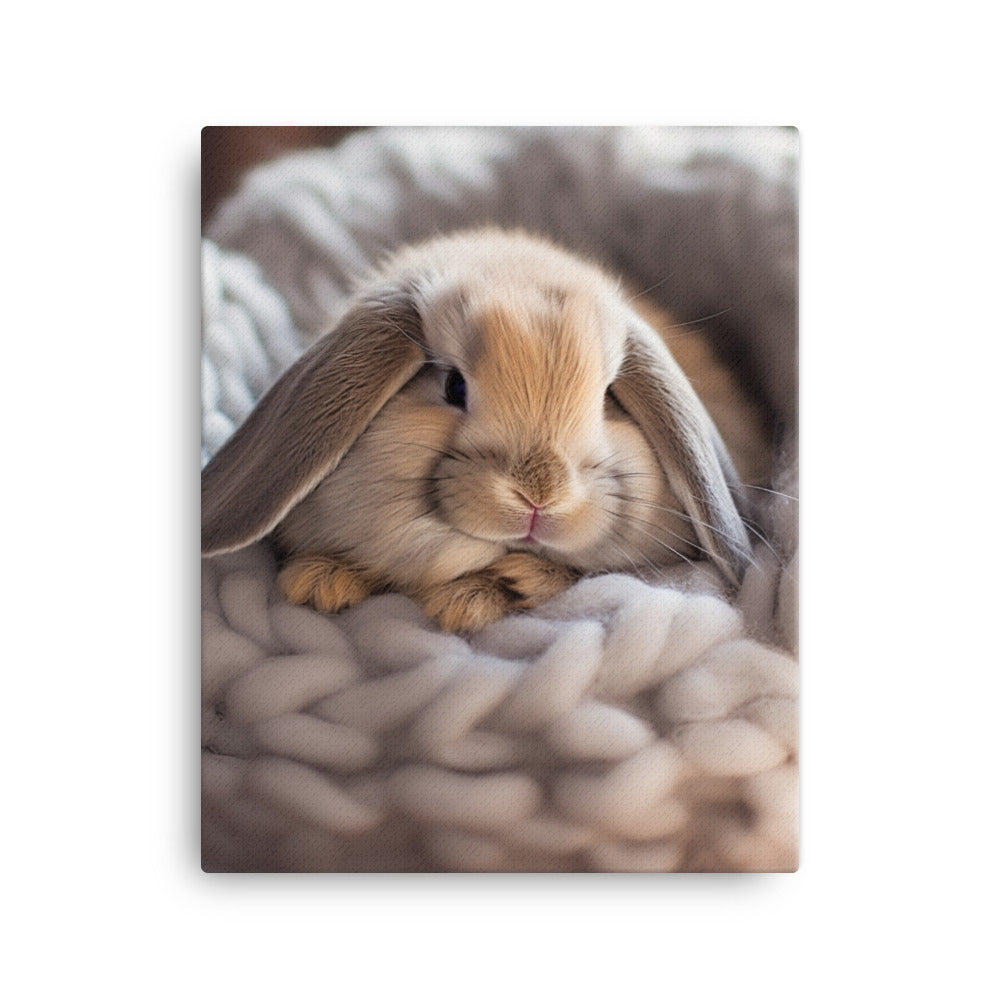 Mini Lop Bunny in a Cozy Setting Canvas - PosterfyAI.com