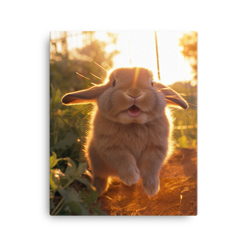 Mini Lop Bunny Enjoying a Playful Hop Canvas - PosterfyAI.com