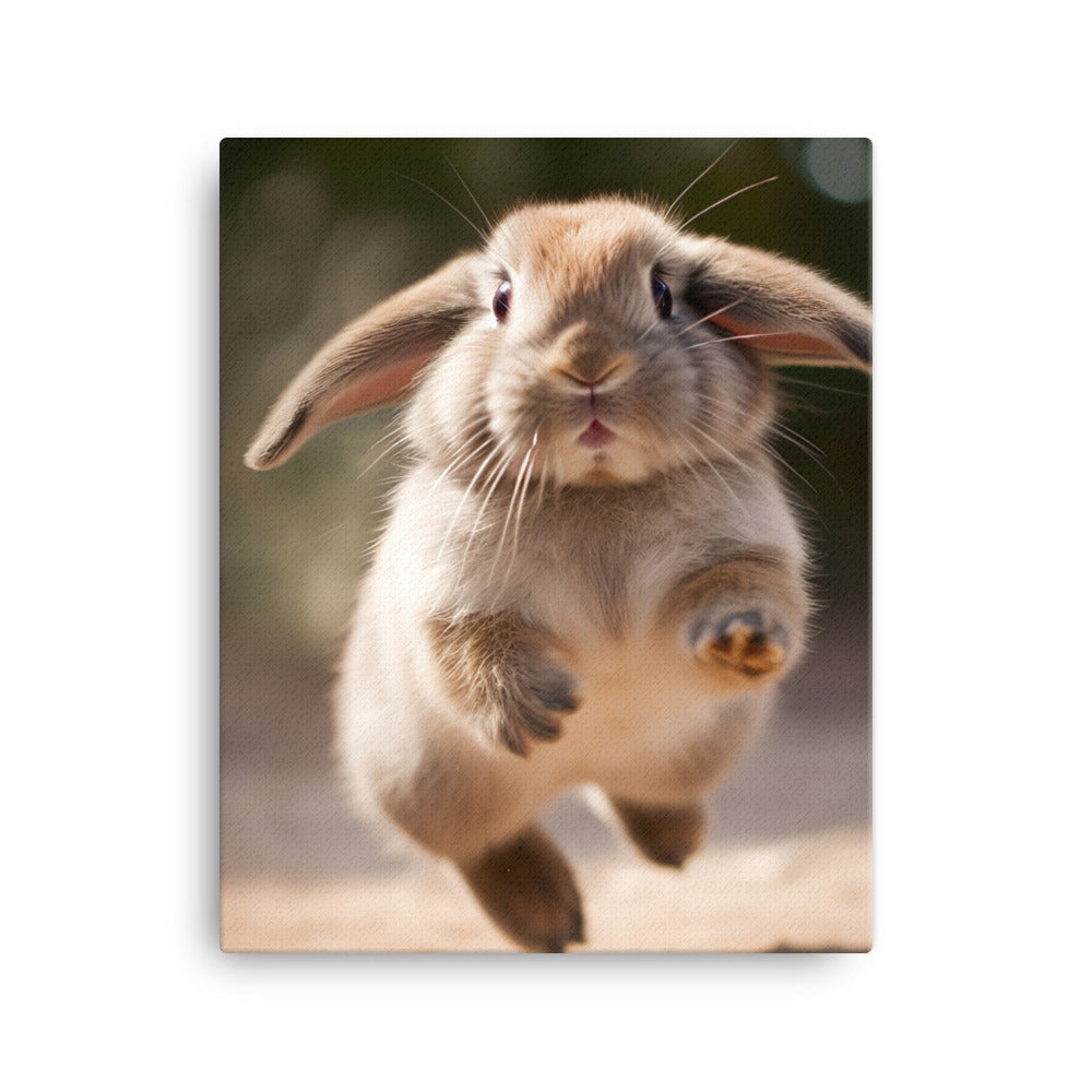 Mini Lop Bunny Enjoying a Playful Hop Canvas - PosterfyAI.com
