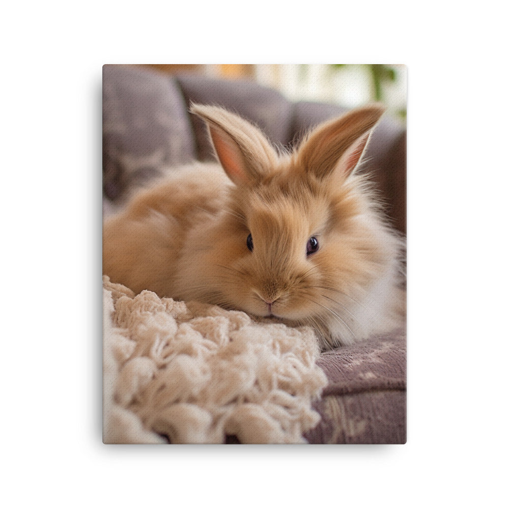 Lionhead Bunny in a Cozy Setting Canvas - PosterfyAI.com