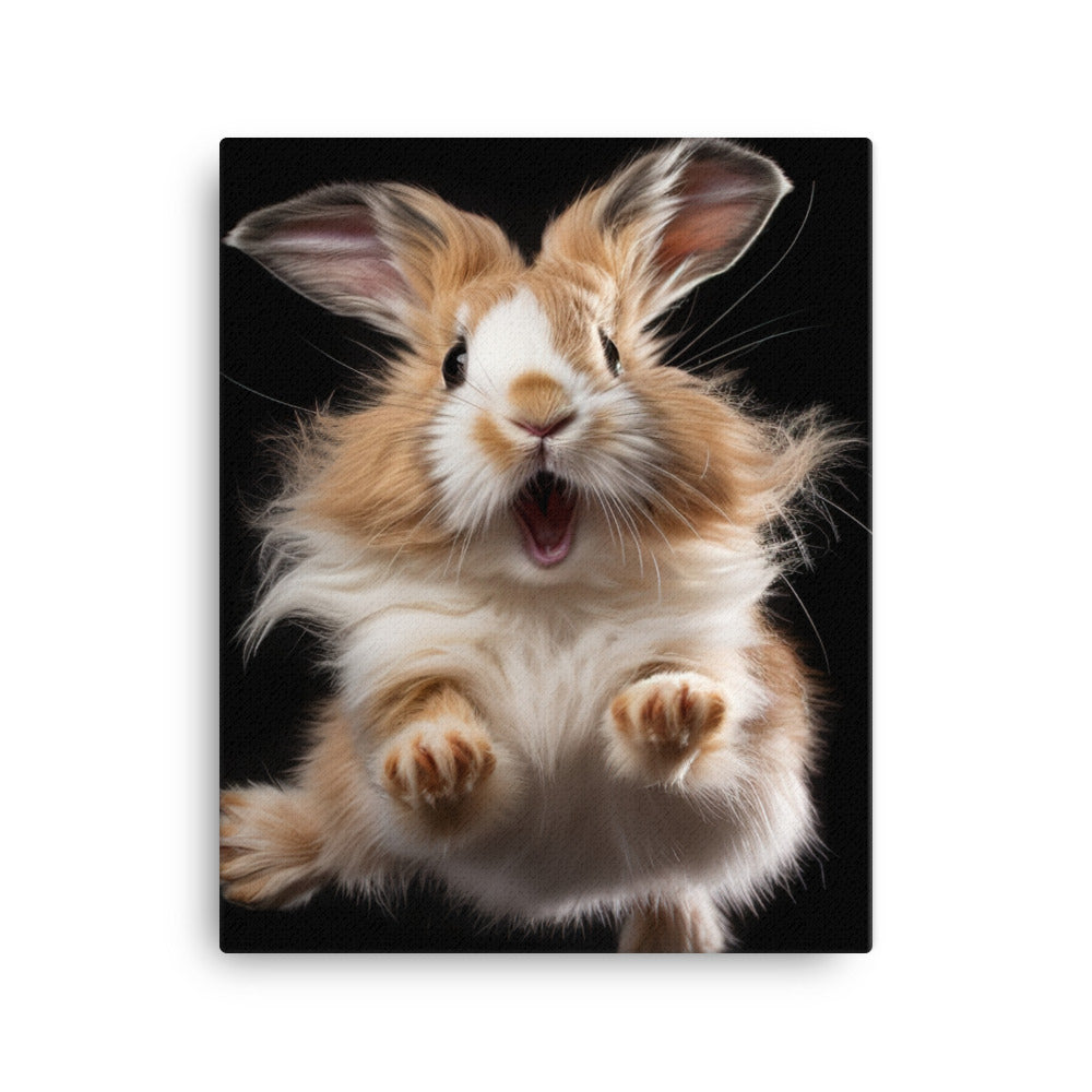 Lionhead Bunny Enjoying a Playful Hop Canvas - PosterfyAI.com
