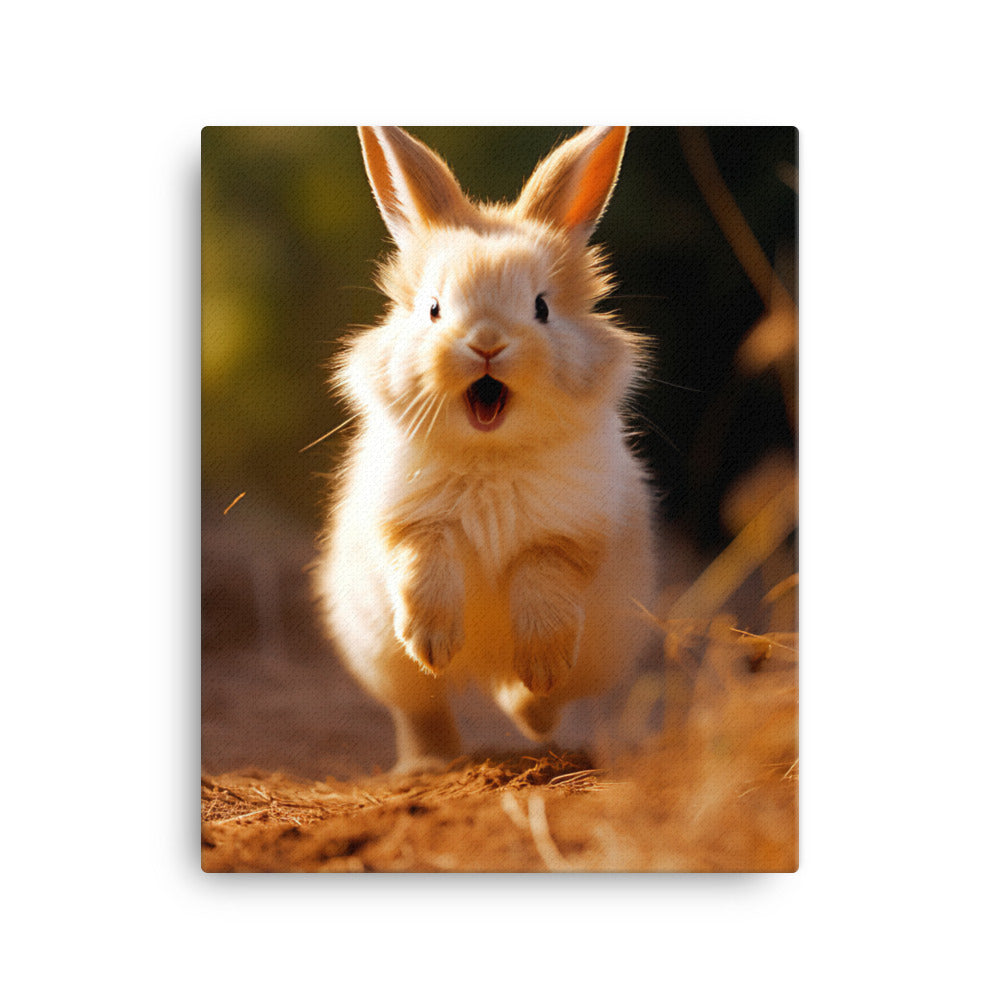 Lionhead Bunny Enjoying a Playful Hop Canvas - PosterfyAI.com
