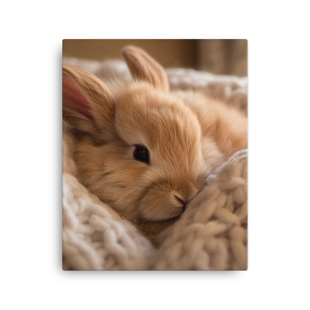 Jersey Wooly Bunny in a Cozy Setting Canvas - PosterfyAI.com