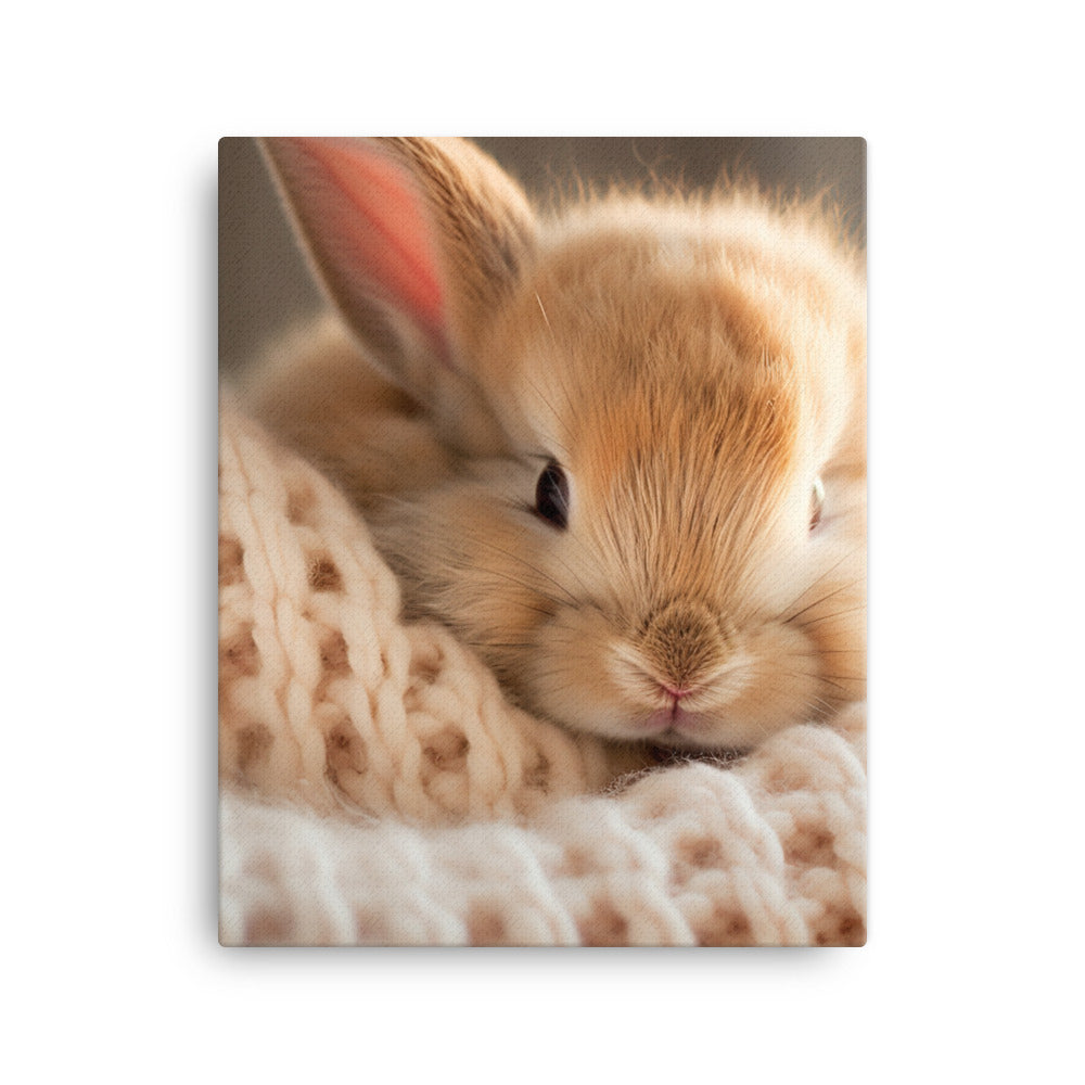 Jersey Wooly Bunny in a Cozy Setting Canvas - PosterfyAI.com