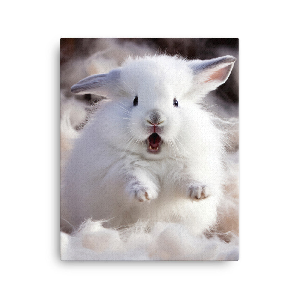 Jersey Wooly Bunny Enjoying a Playful Hop Canvas - PosterfyAI.com