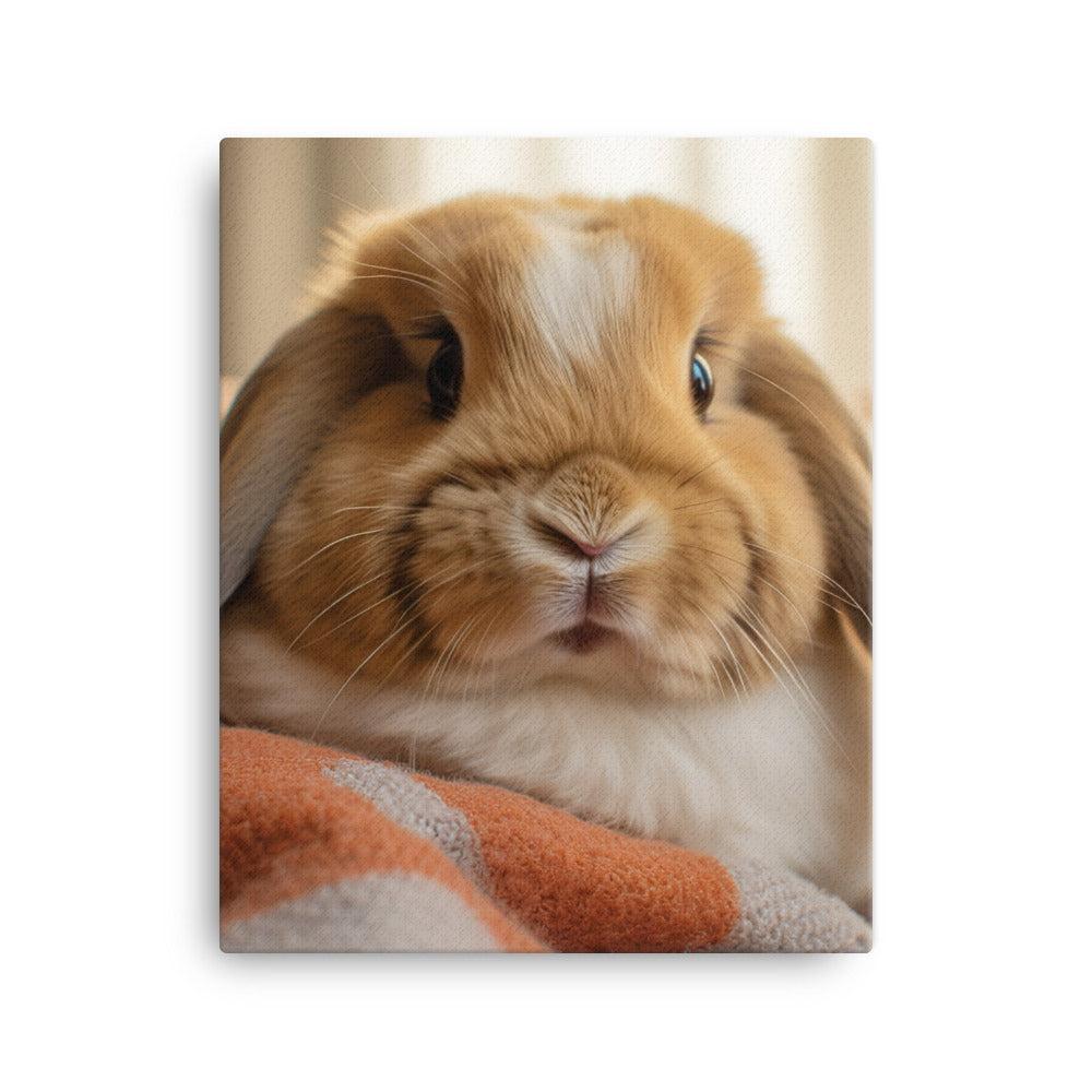 Holland Lop Bunny in a Cozy Setting Canvas - PosterfyAI.com