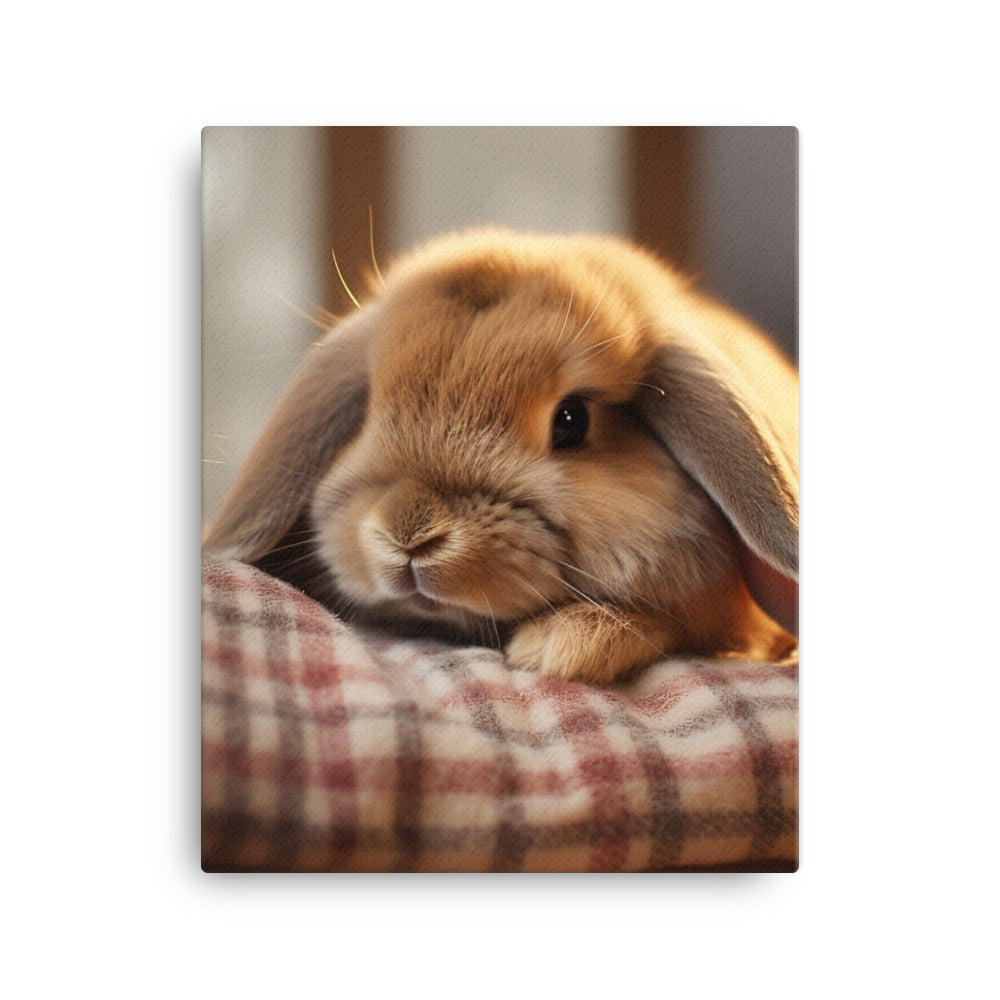 Holland Lop Bunny in a Cozy Setting Canvas - PosterfyAI.com