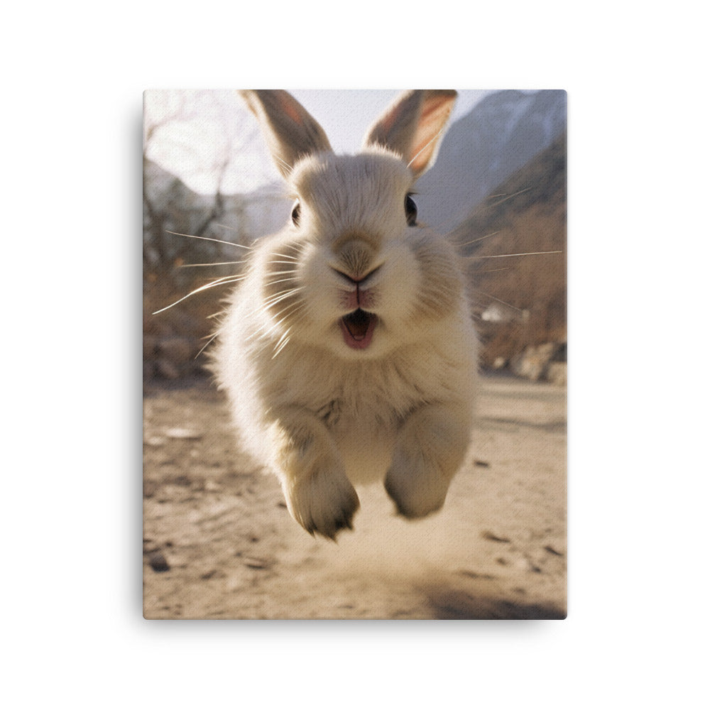 Himalayan Bunny Enjoying a Playful Hop Canvas - PosterfyAI.com