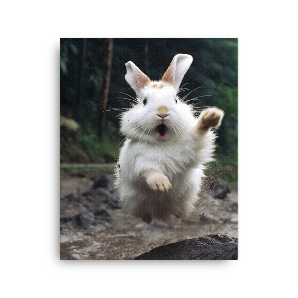 Himalayan Bunny Enjoying a Playful Hop Canvas - PosterfyAI.com