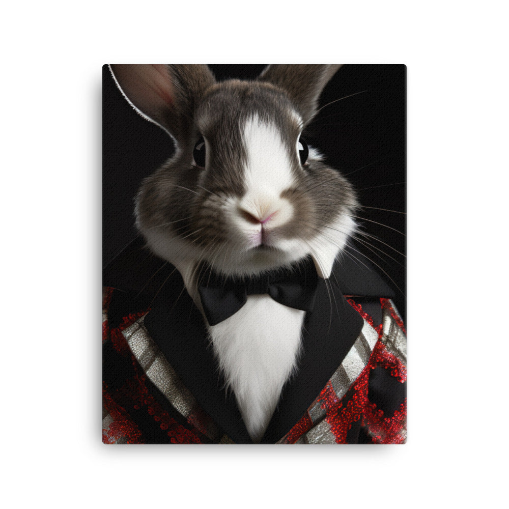 Harlequin Bunny with a Stylish Pose Canvas - PosterfyAI.com