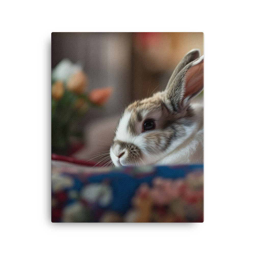 Harlequin Bunny in a Cozy Setting Canvas - PosterfyAI.com