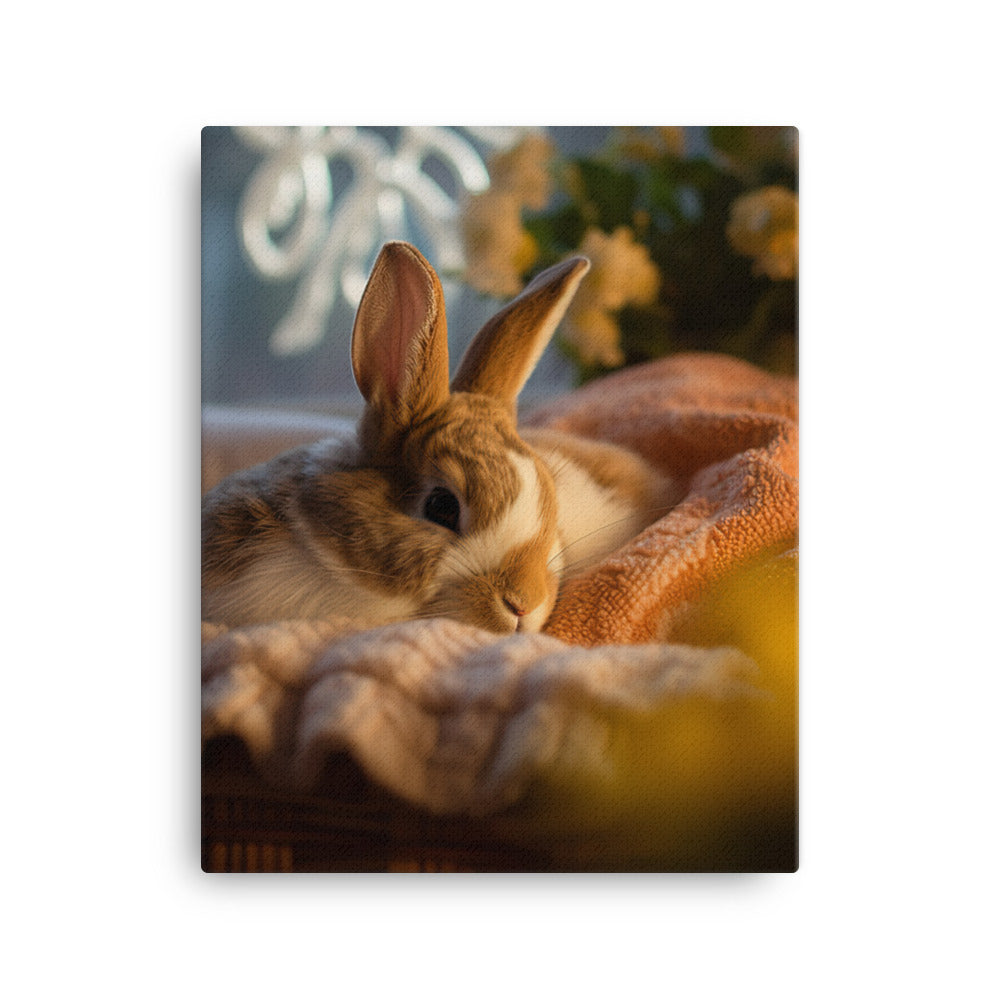 Harlequin Bunny in a Cozy Setting Canvas - PosterfyAI.com