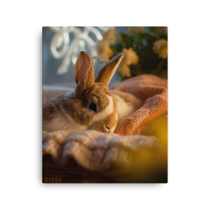 Harlequin Bunny in a Cozy Setting Canvas - PosterfyAI.com