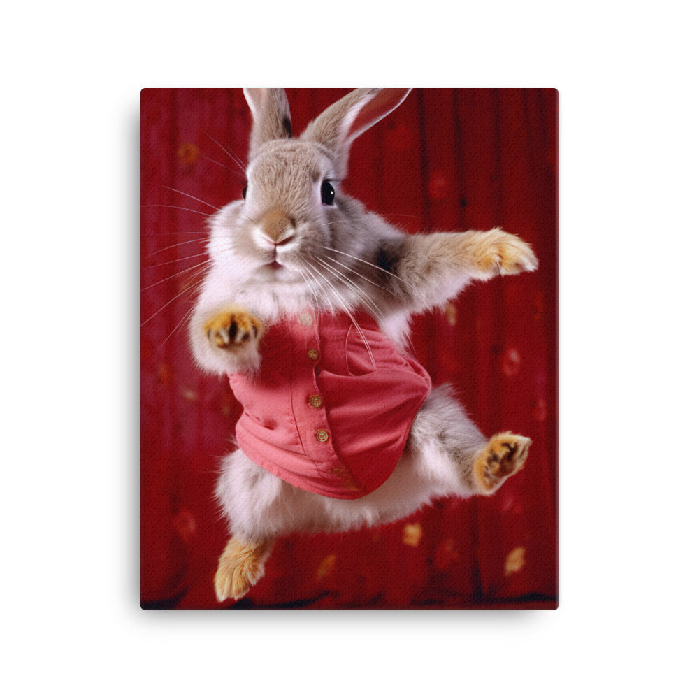Harlequin Bunny Enjoying a Playful Hop Canvas - PosterfyAI.com