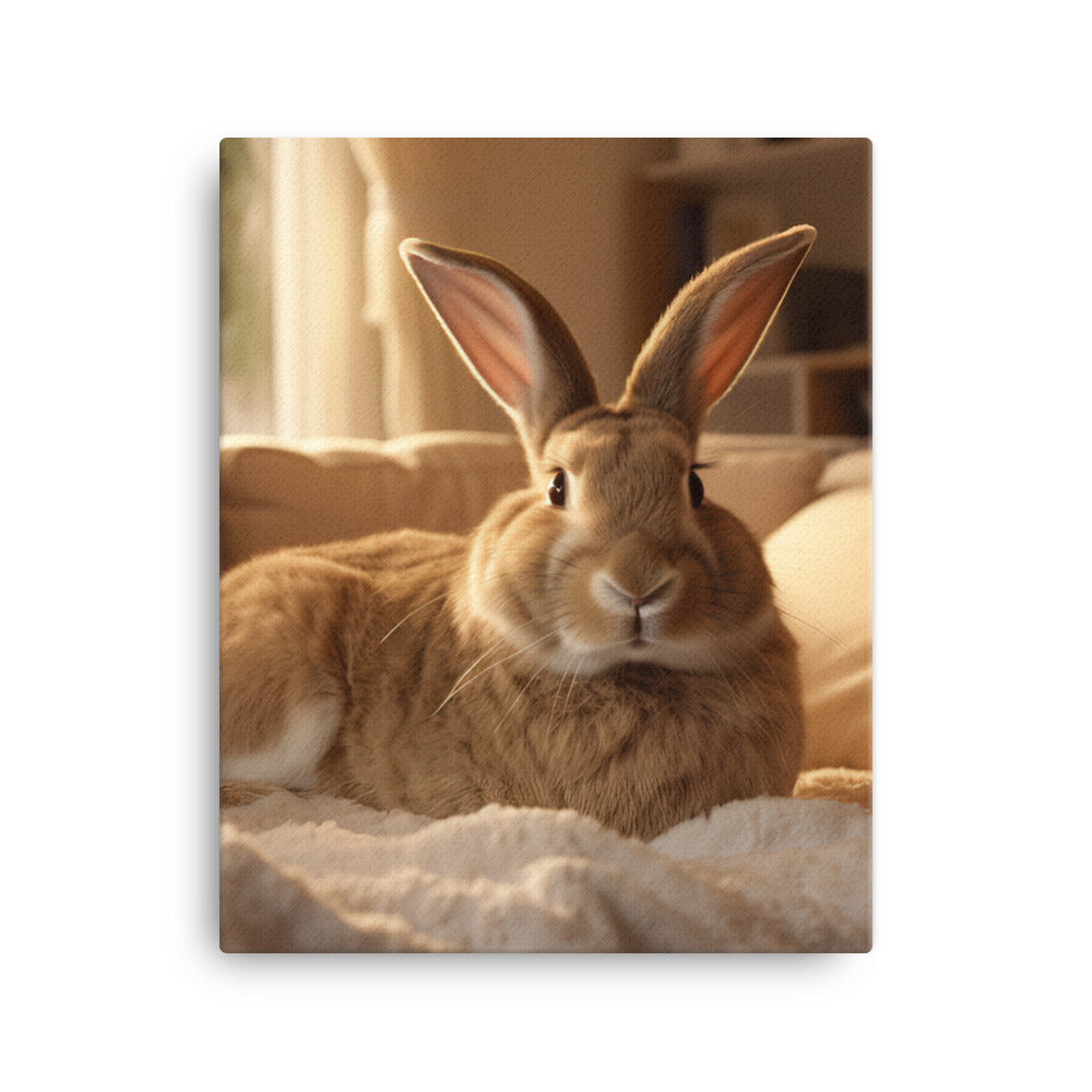 Flemish Giant Bunny in a Cozy Setting Canvas - PosterfyAI.com