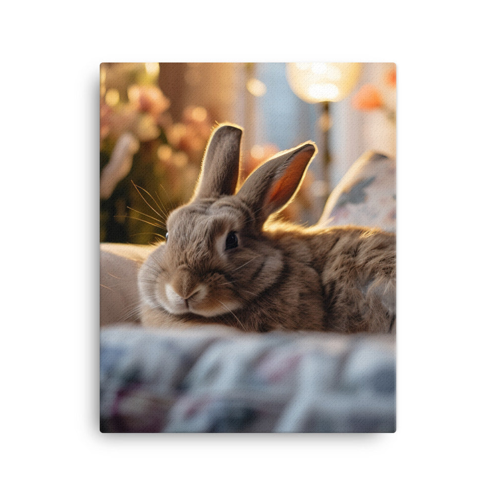 Flemish Giant Bunny in a Cozy Setting Canvas - PosterfyAI.com