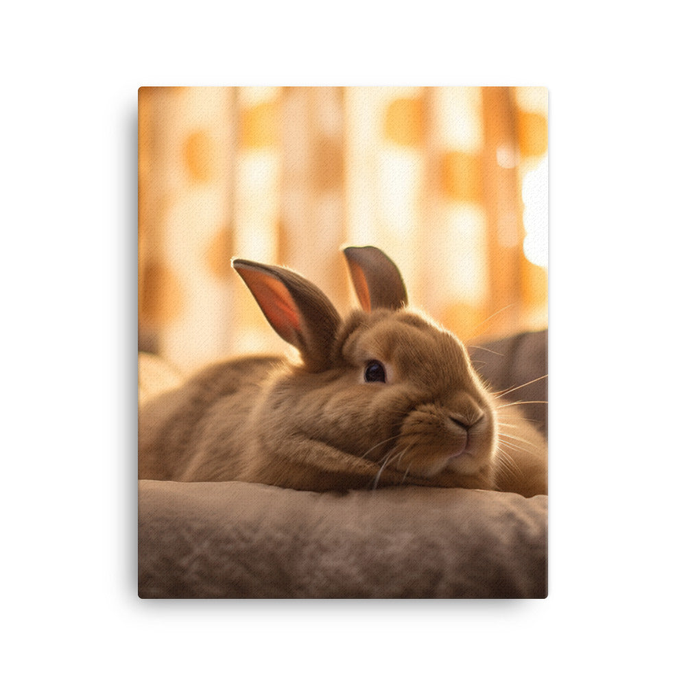 Flemish Giant Bunny in a Cozy Setting Canvas - PosterfyAI.com