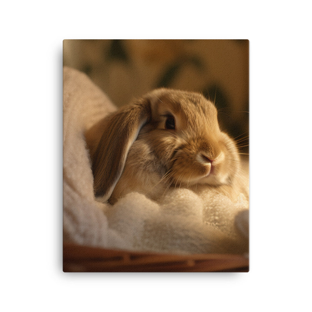 English Lop Bunny in a Cozy Setting Canvas - PosterfyAI.com